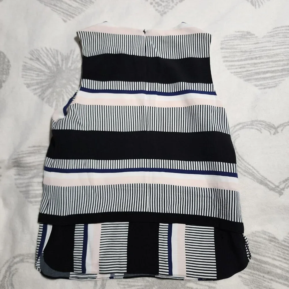 Kate Spade‎ New York Striped Sleeveless Top Black White Blush Blue Sz S